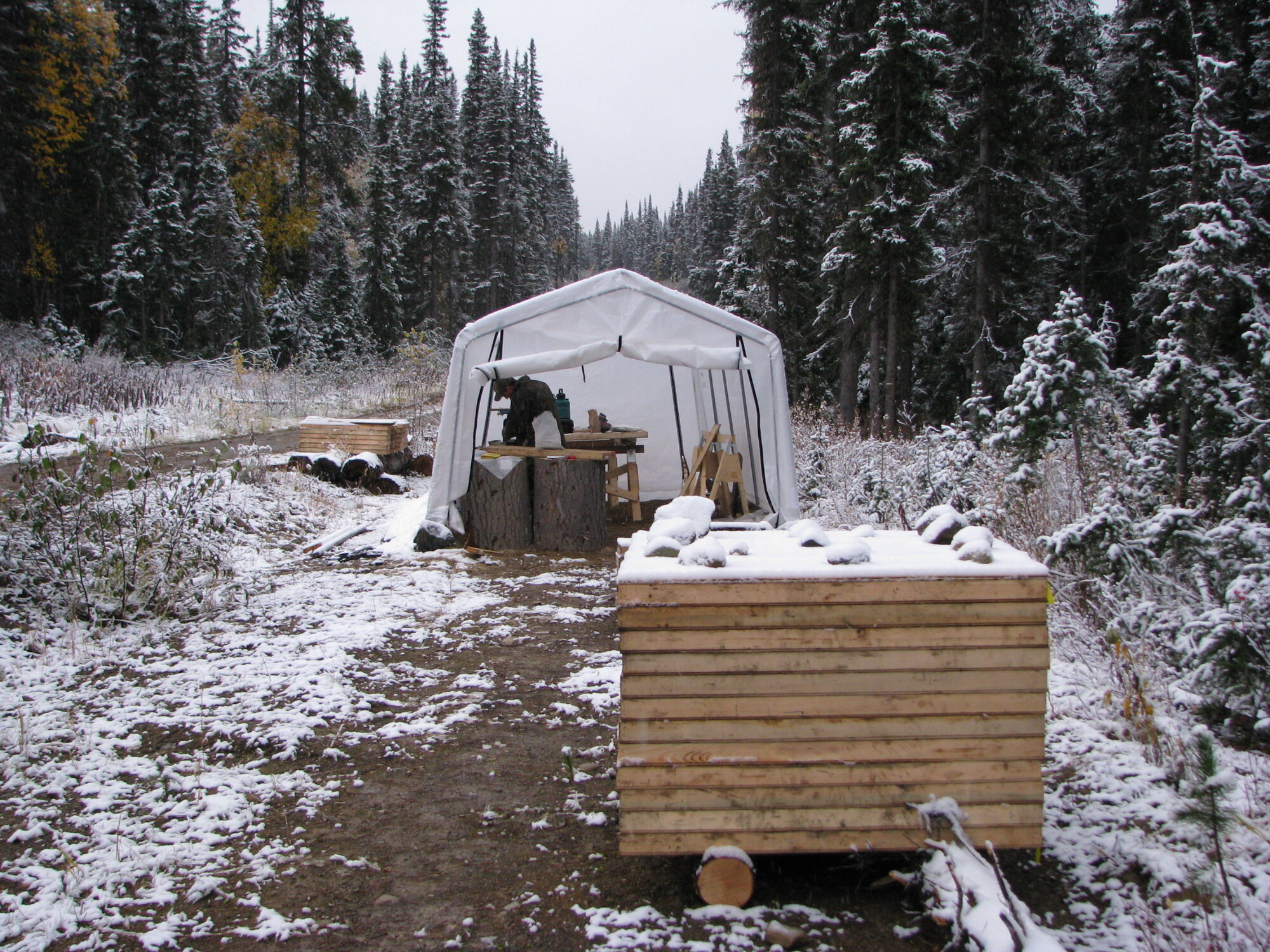 Geologist logging drill core at the core facility during the 2008 Indata drill program